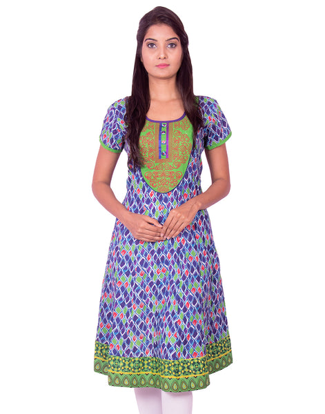Blue Printed with  Embroidery Work Anarkali Kurti from Joshuahs