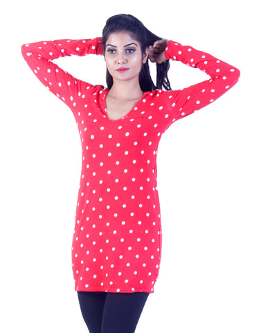 Red Long white dotted Tunic