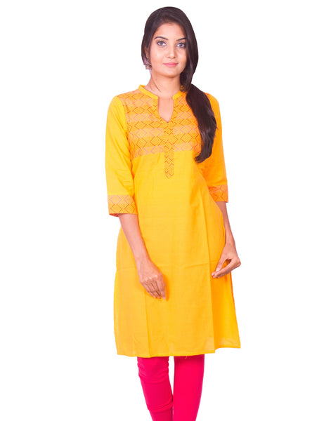 Golden Yellow South Cotton Dobby Long Sleeve Kurti from Joshuahs