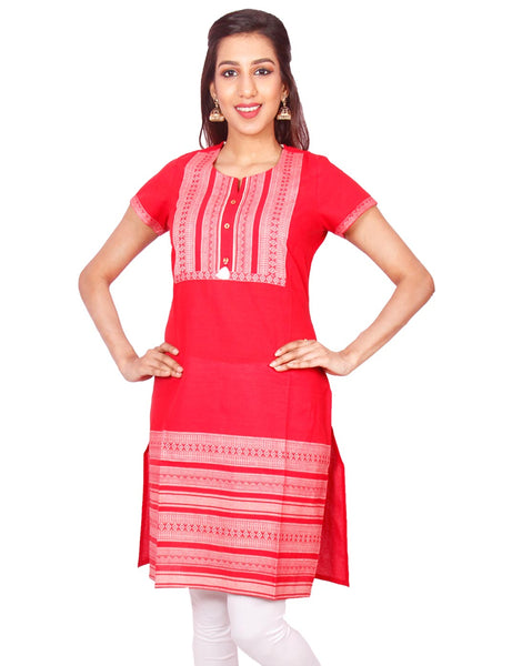 Red  South Cotton Dobby Straigh Cut Kurti from Joshuahs