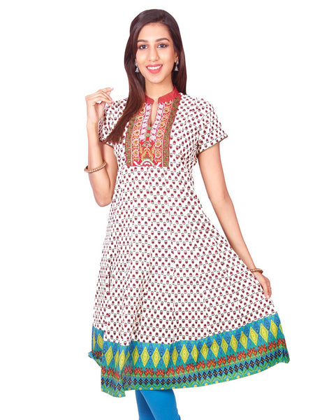 Casual Printed Short Sleeve Wide Flared Kurti from Joshuahs