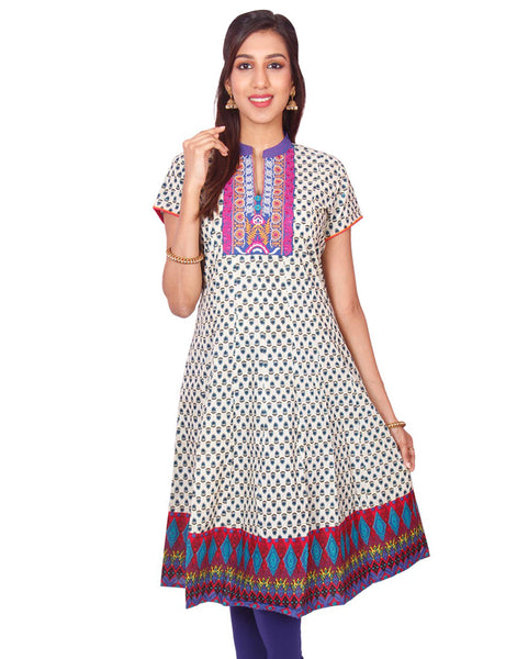 Casual Blue Printed Short Sleeve Wide Flared Kurti from Joshuahs