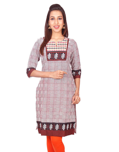 Brown Casual Printed Long Sleeve Wide Flared Kurti from Joshuahs