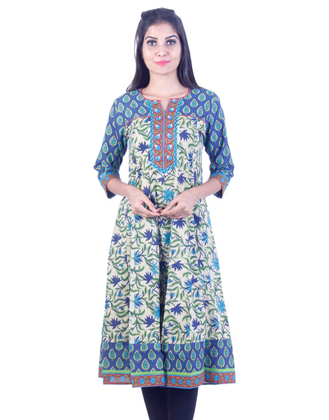 Blue and yellow Embroidded design Anarkali kurta