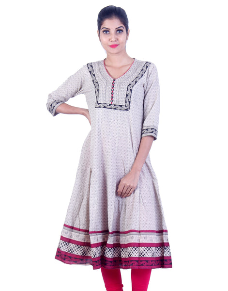 Grey and red embroidded Anarkali